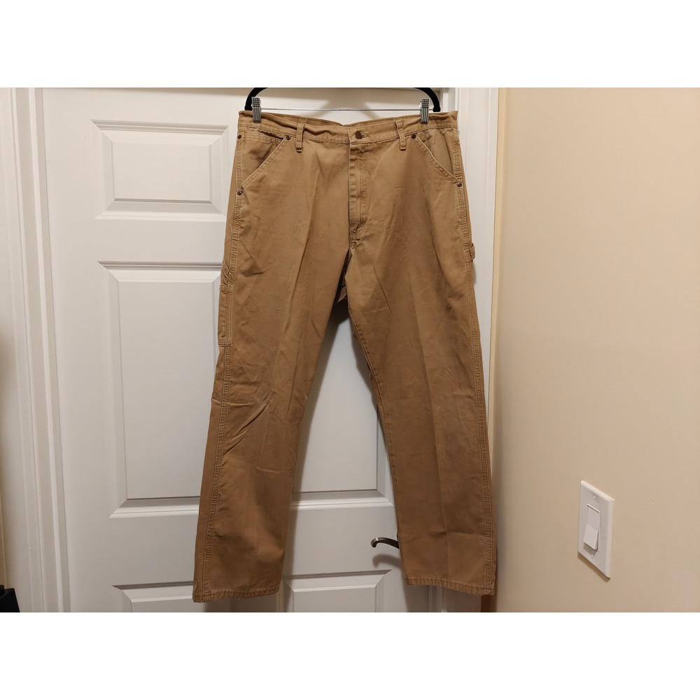 Wrangler‎ Mens Tan Cotton Canvas Carpenter Work Pants 94LSWAO 38x32 Utility